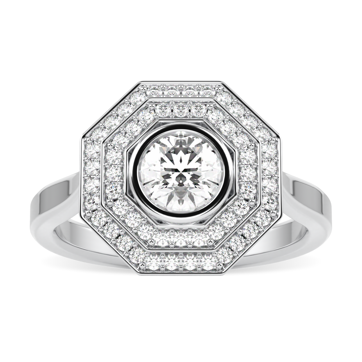 Brilliance 40 Platinum Diamond Double Octagonal Halo Ring