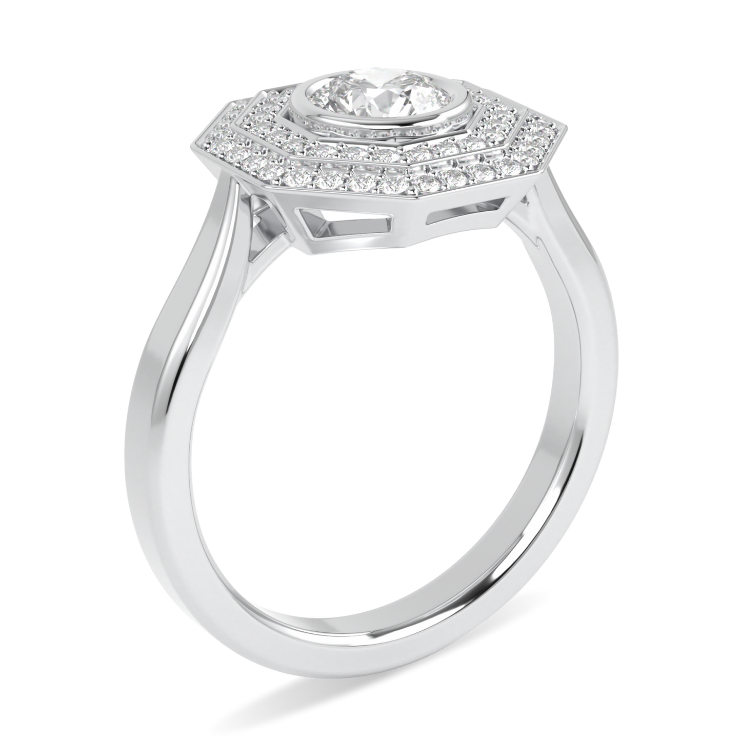 Brilliance 40 Platinum Diamond Double Octagonal Halo Ring