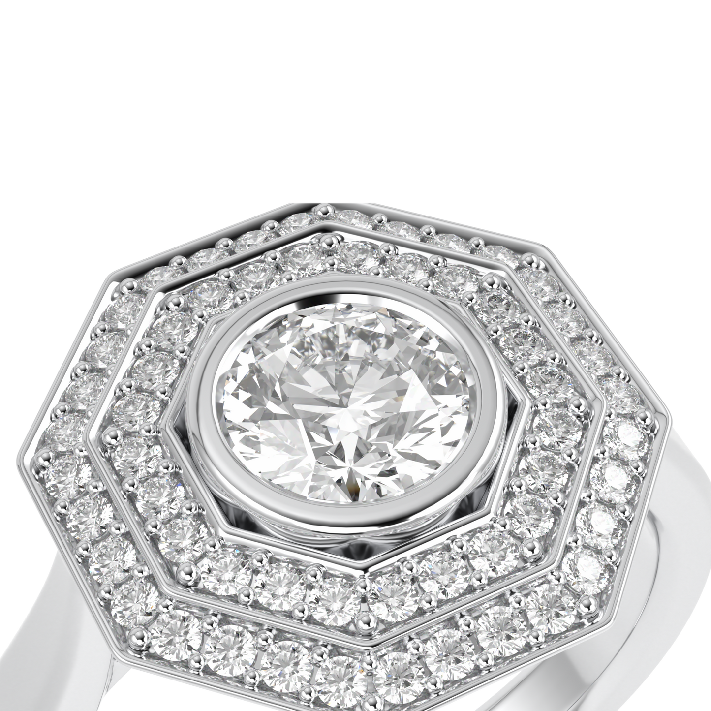 Brilliance 40 Platinum Diamond Double Octagonal Halo Ring