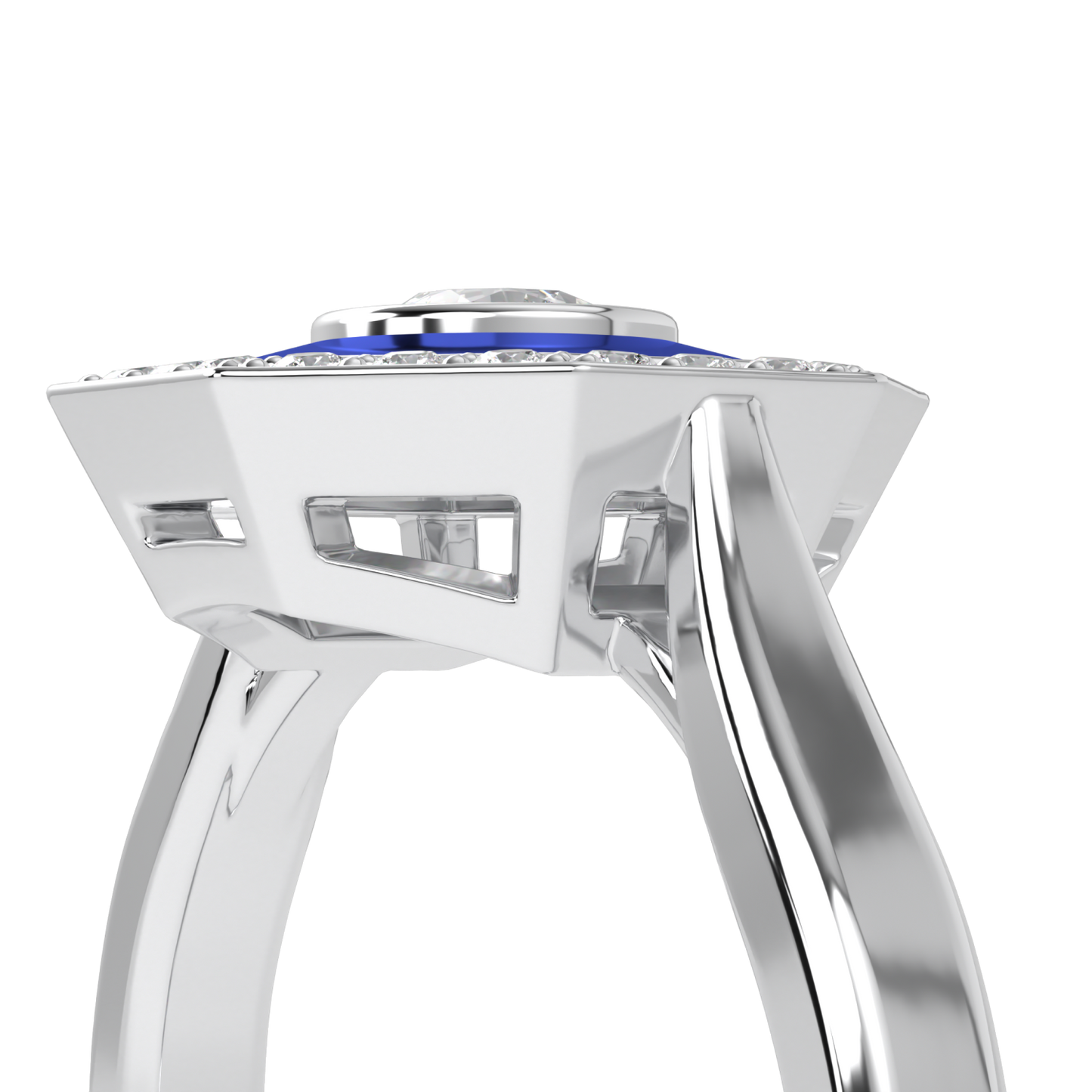 Brilliance 40 Platinum Diamond Enamel Octagonal Halo Ring