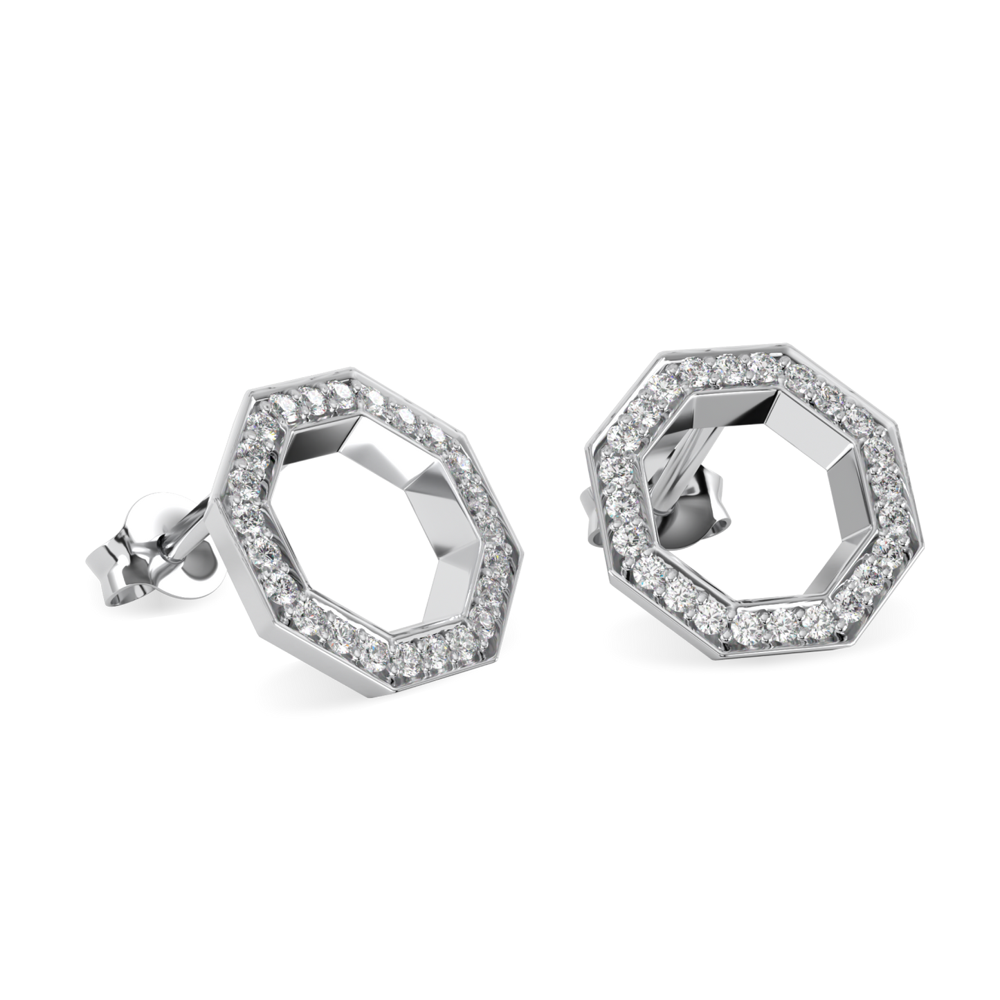 Brilliance 40 Platinum Diamond Octagonal Empty Halo Earrings