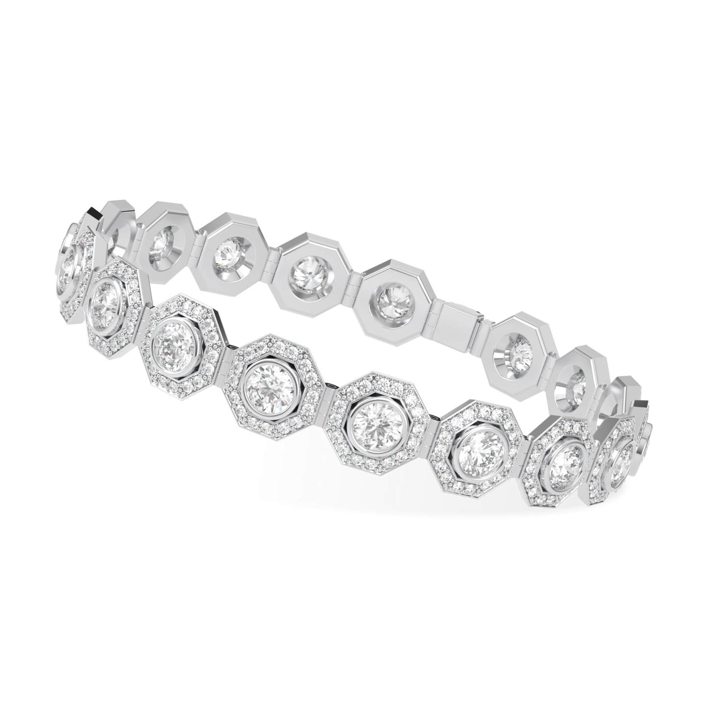 Brilliance 40 Platinum Diamond Octagonal Halo Bracelet