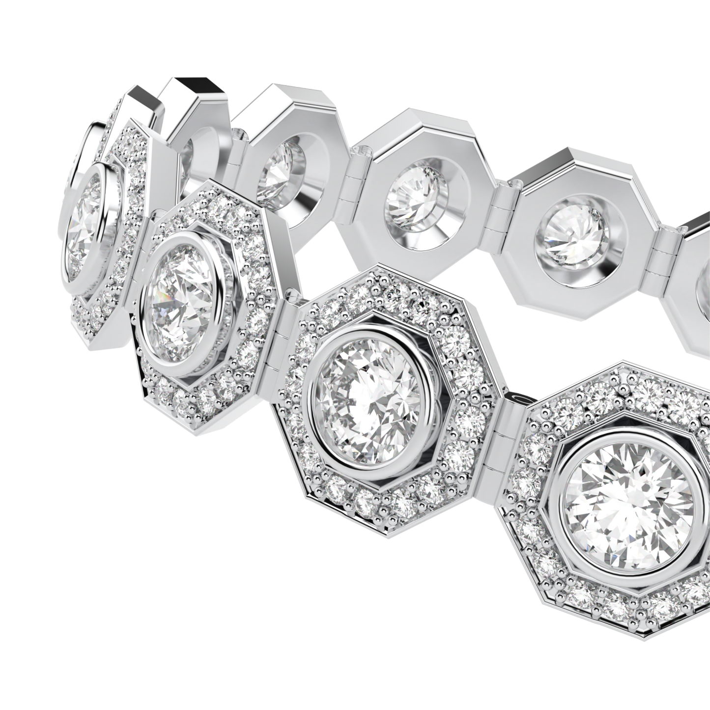Brilliance 40 Platinum Diamond Octagonal Halo Bracelet