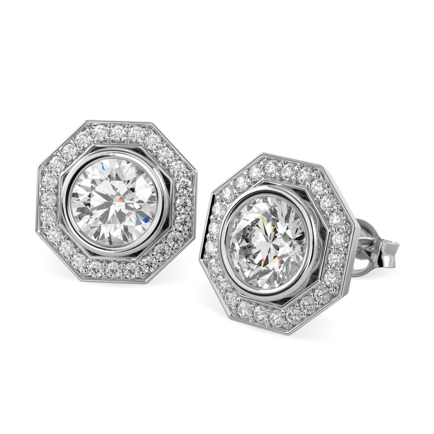 Brilliance 40 Platinum Diamond Octagonal Halo Earrings