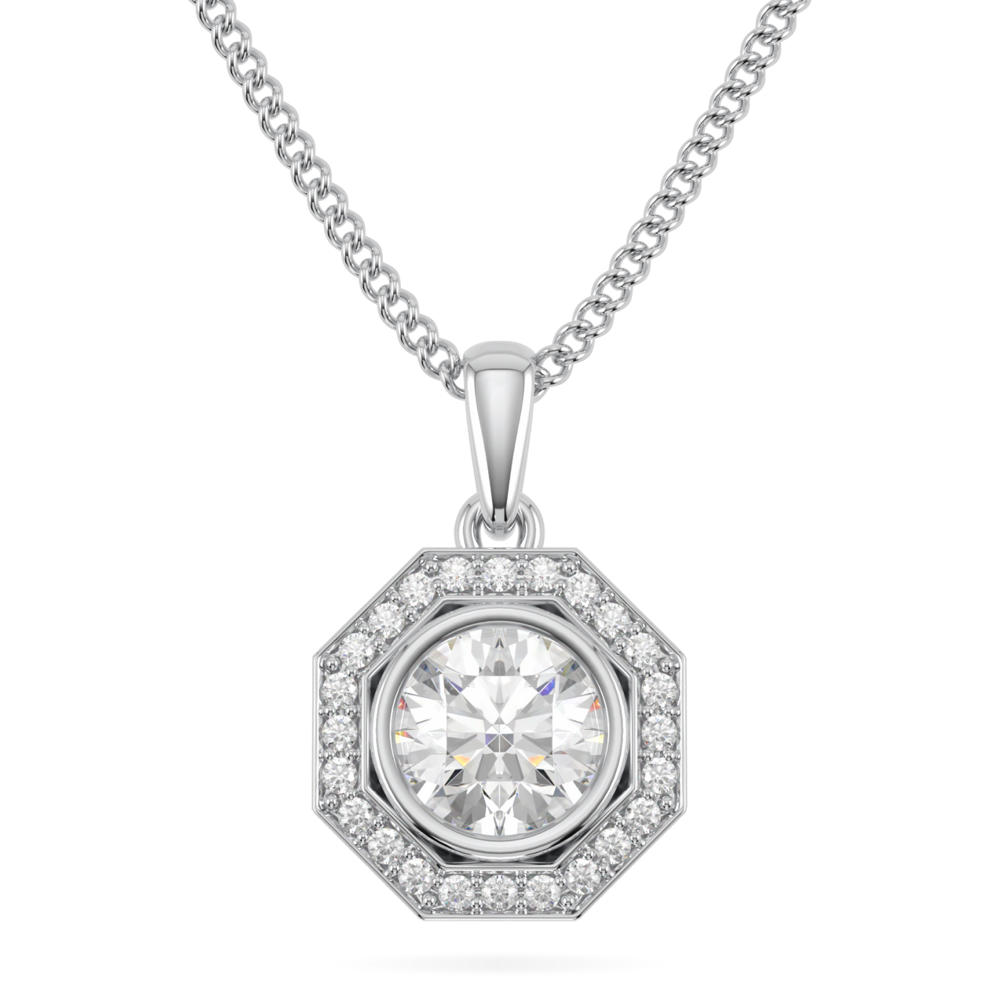 Brilliance 40 Platinum Diamond Octagonal Halo Solitaire Pendant