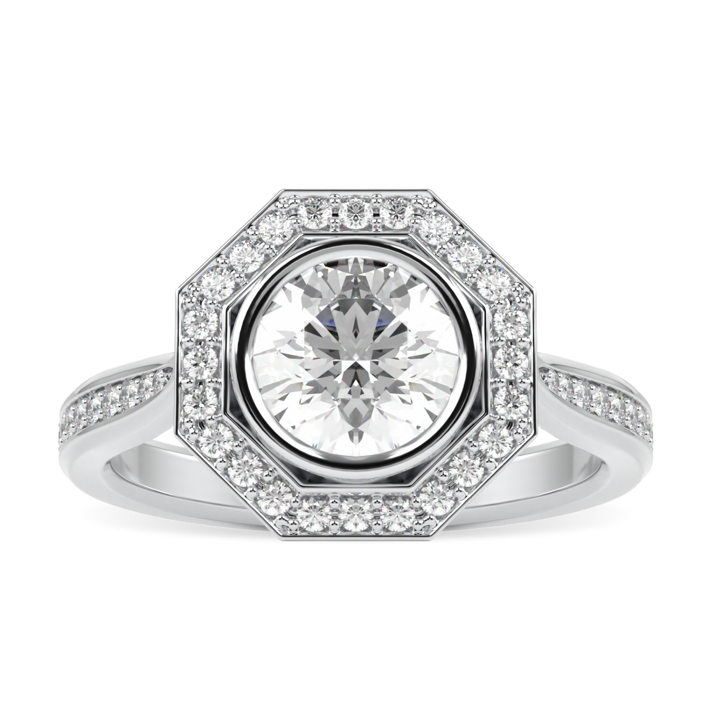 Brilliance 40 Platinum Diamond Octagonal Halo (With Shoulder Stones) Ring