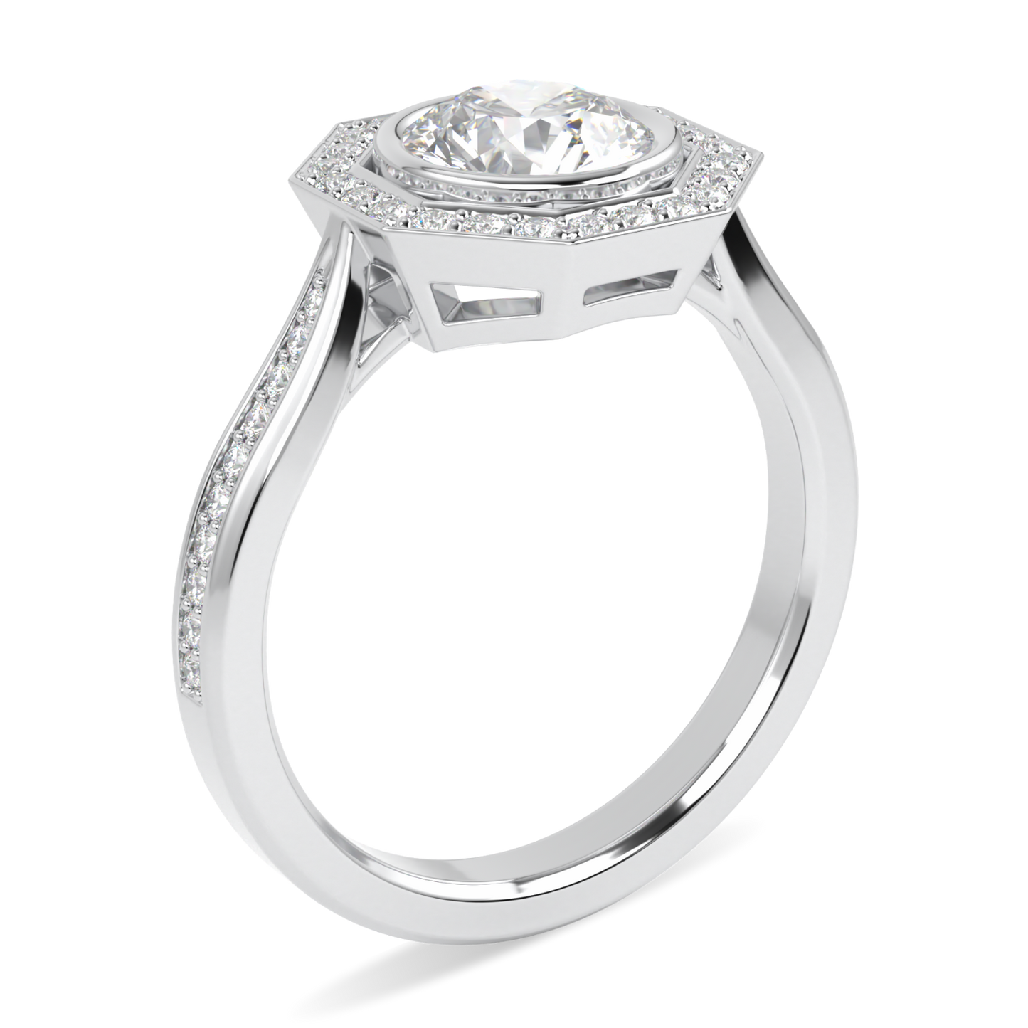 Brilliance 40 Platinum Diamond Octagonal Halo (With Shoulder Stones) Ring