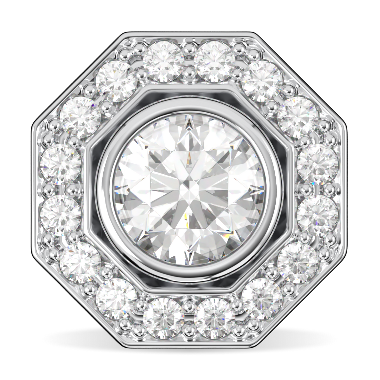 Brilliance 40 Small Platinum Diamond Octagonal Halo Earrings