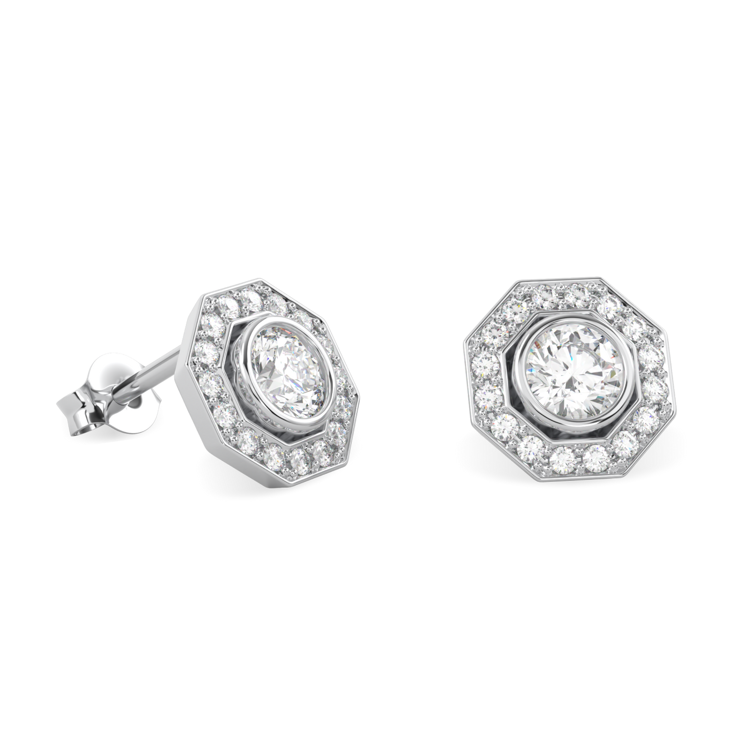 Brilliance 40 Small Platinum Diamond Octagonal Halo Earrings