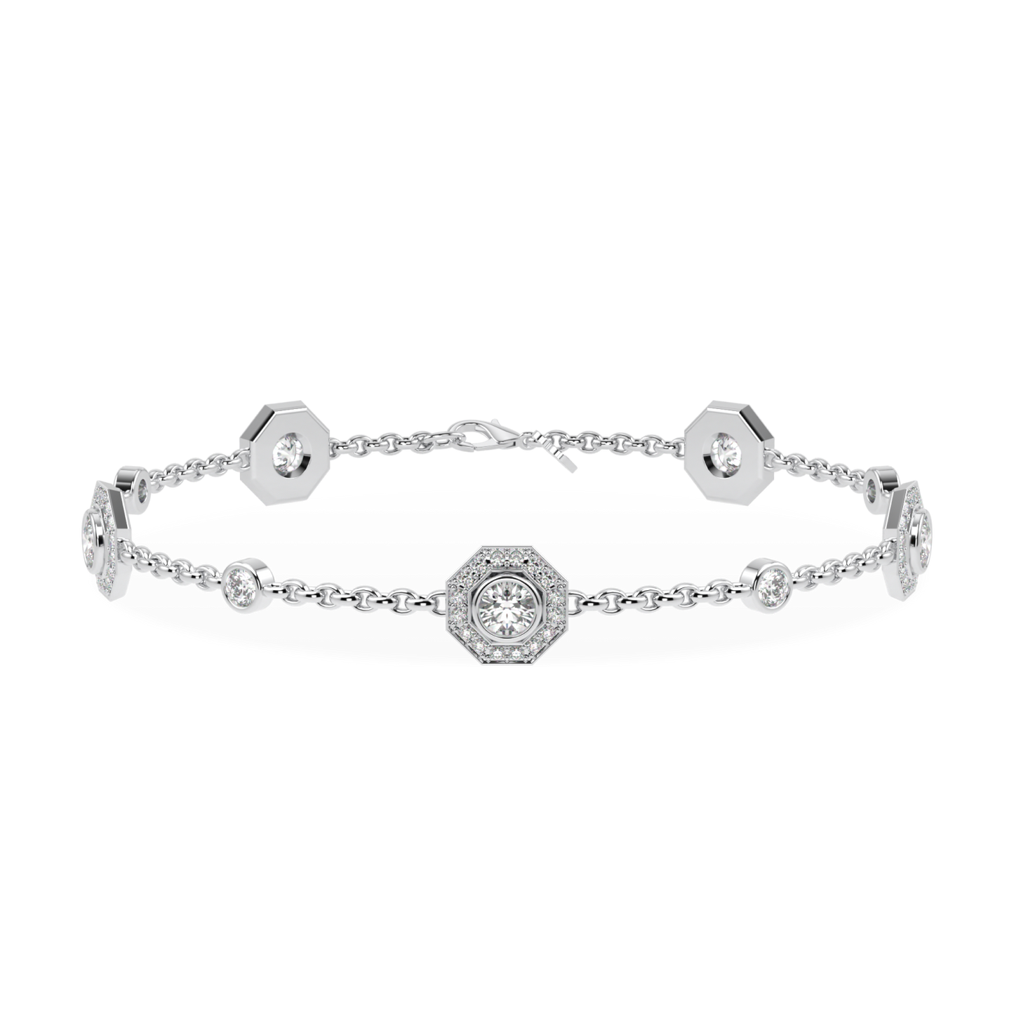 Brilliance 40 Small White Gold Diamond Octagonal Halo Bracelet