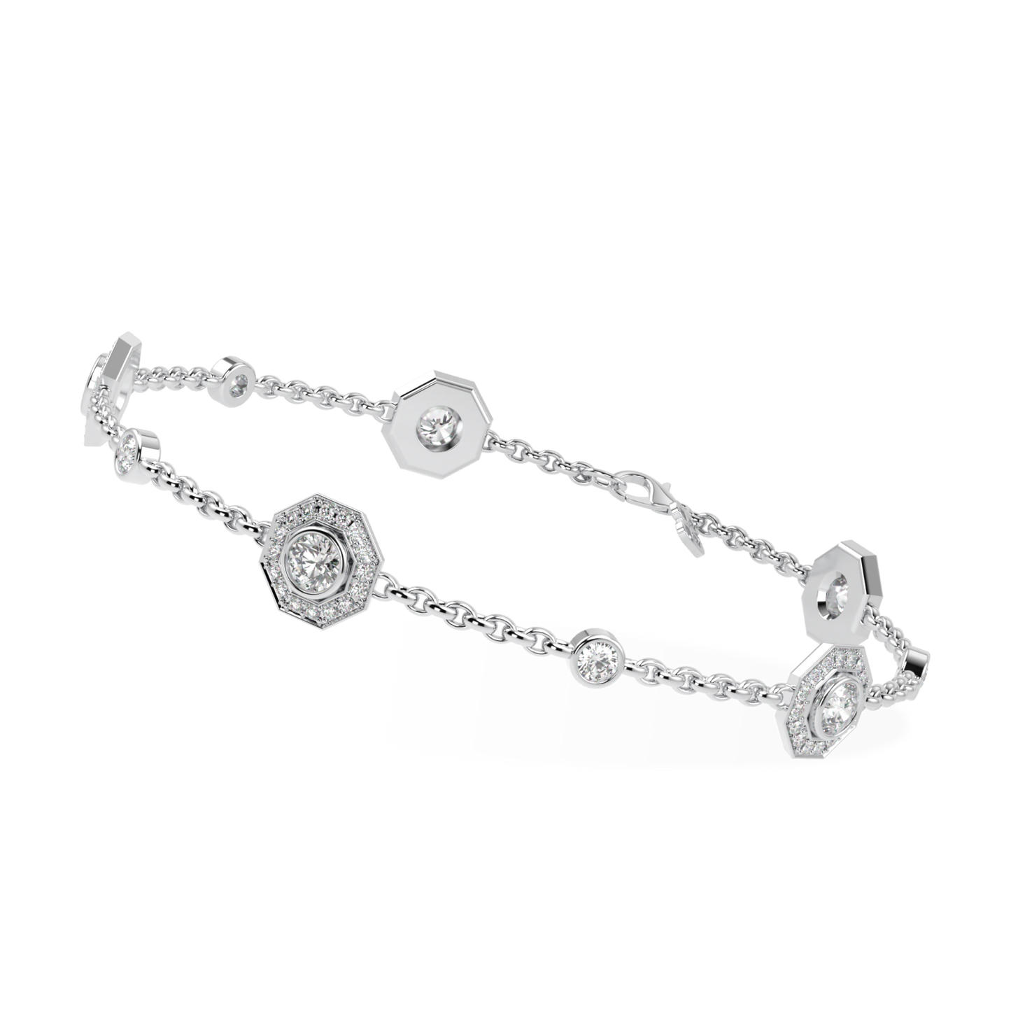 Brilliance 40 Small White Gold Diamond Octagonal Halo Bracelet