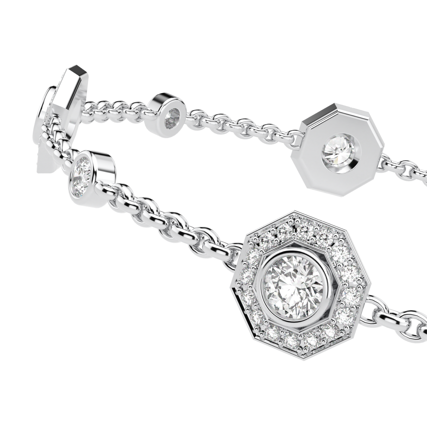 Brilliance 40 Small White Gold Diamond Octagonal Halo Bracelet