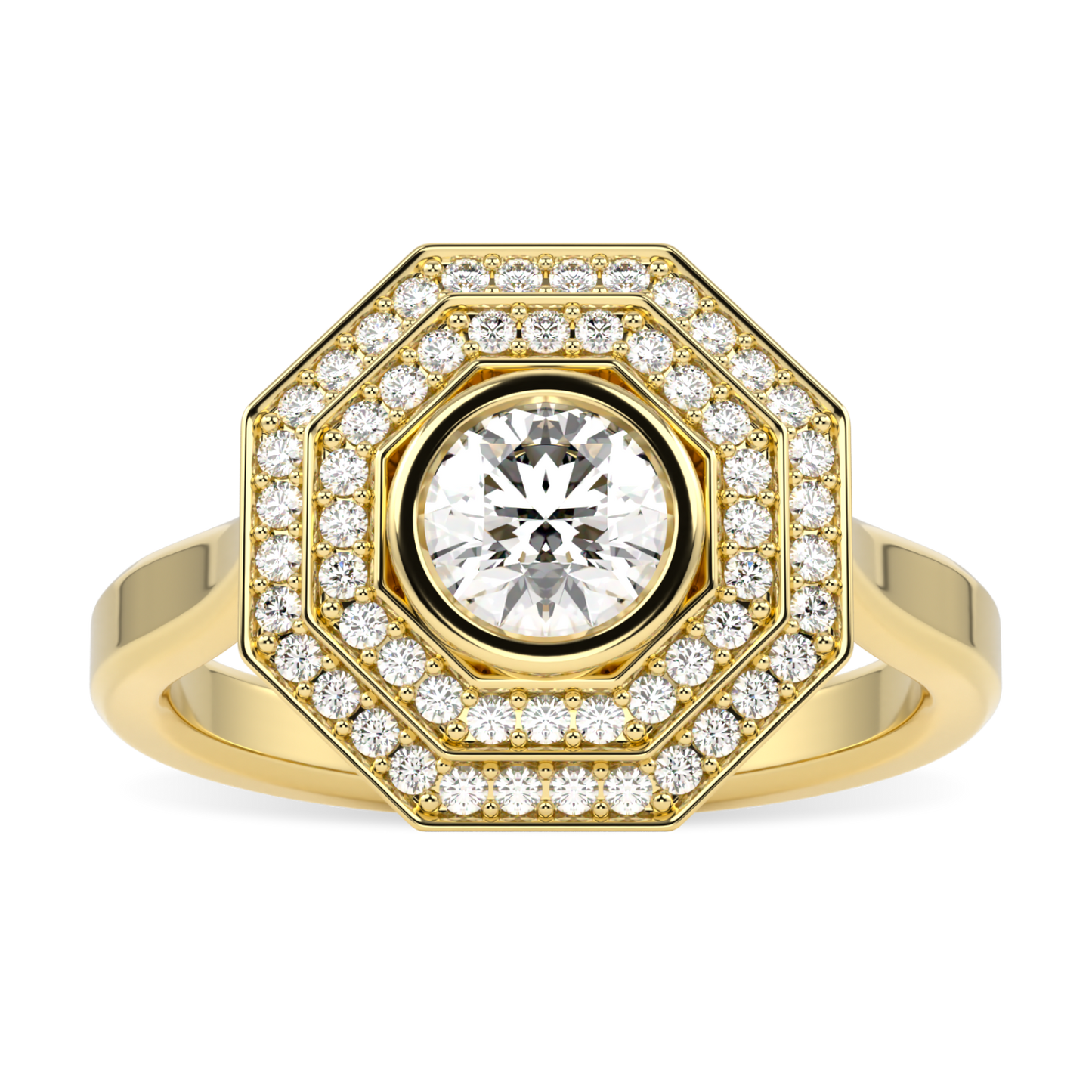 Brilliance 40 Yellow Gold Diamond Double Octagonal Halo Ring
