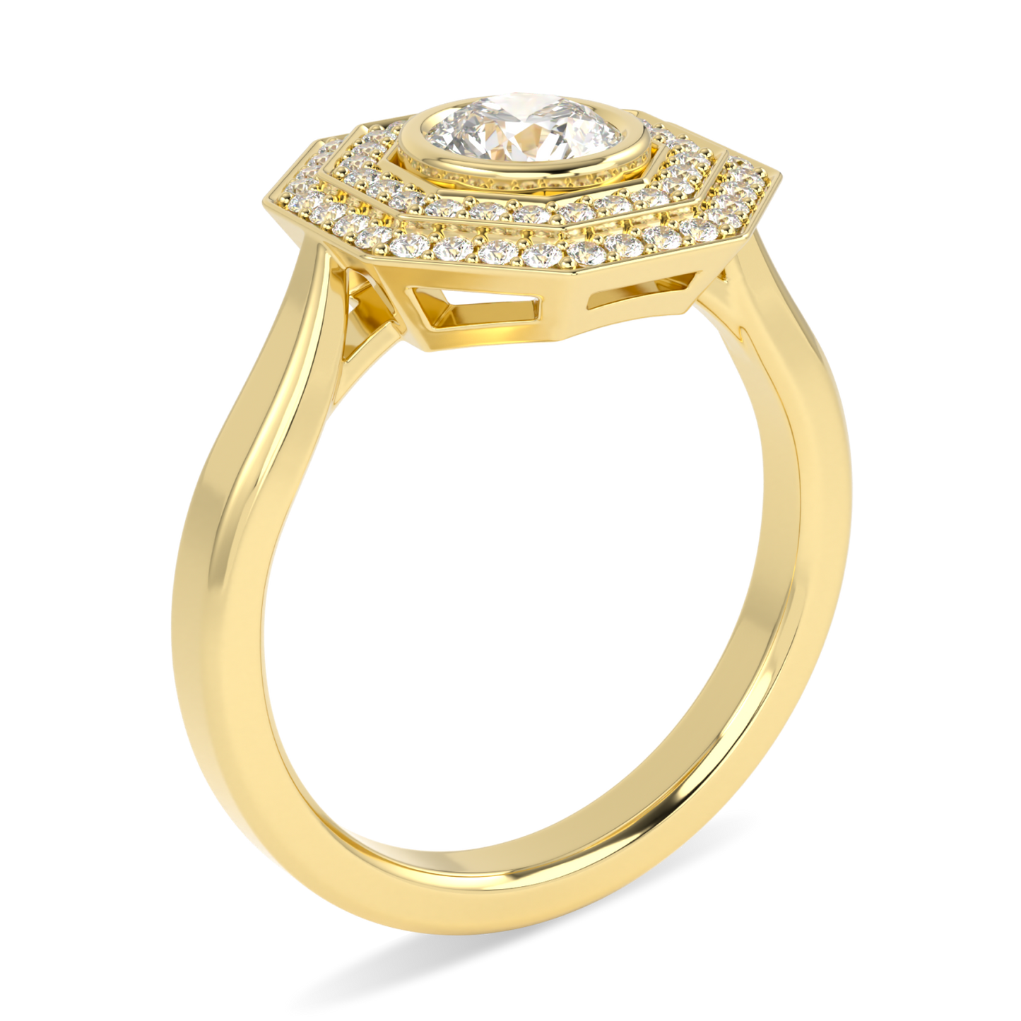 Brilliance 40 Yellow Gold Diamond Double Octagonal Halo Ring