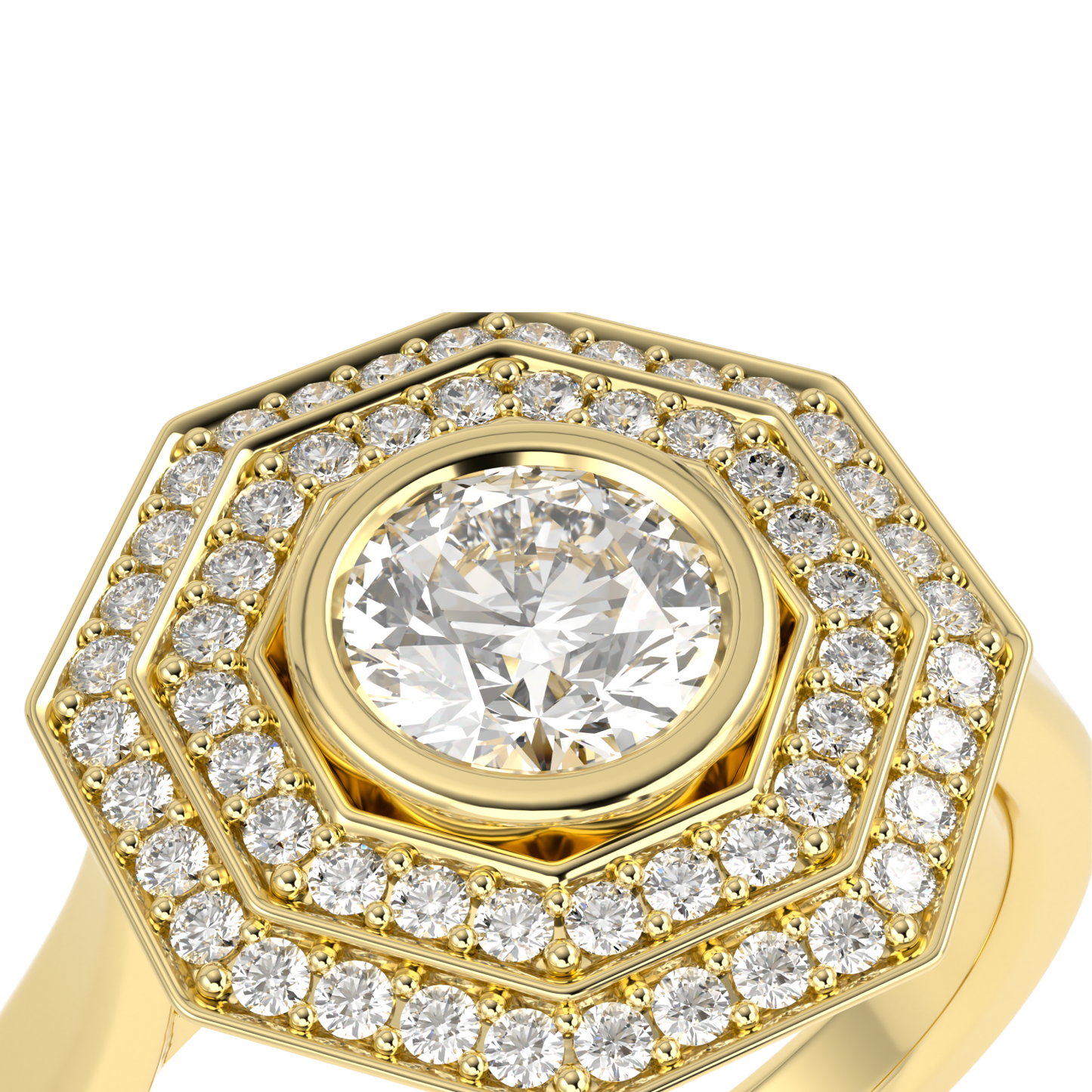 Brilliance 40 Yellow Gold Diamond Double Octagonal Halo Ring