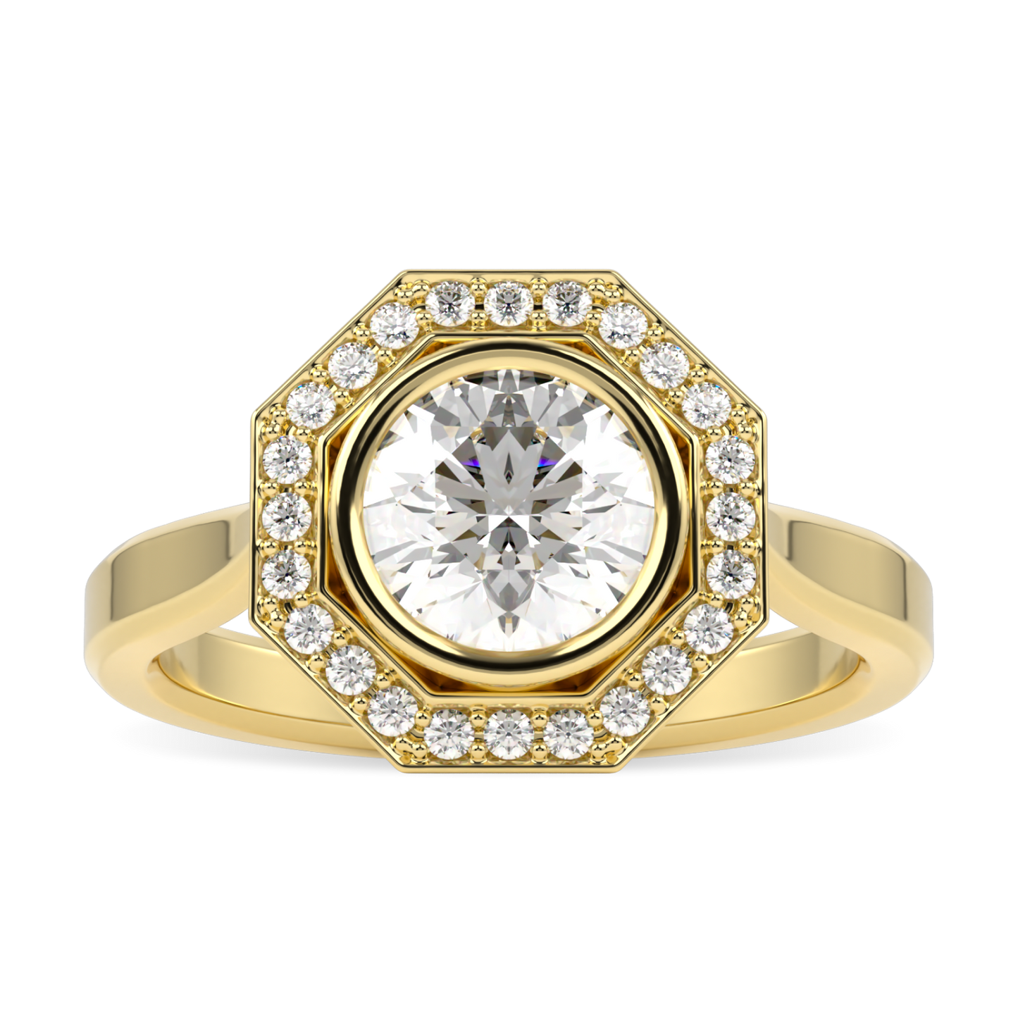 Brilliance 40 Yellow Gold Diamond Octagonal Halo Ring