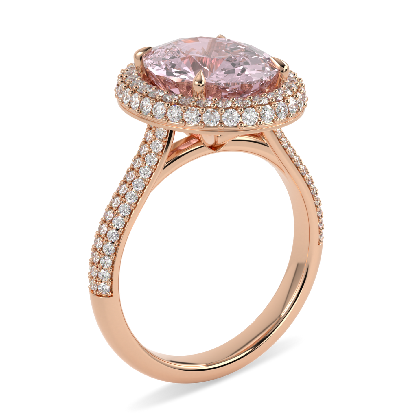 Vintage Morganite Diamond Rose Gold Halo Ring