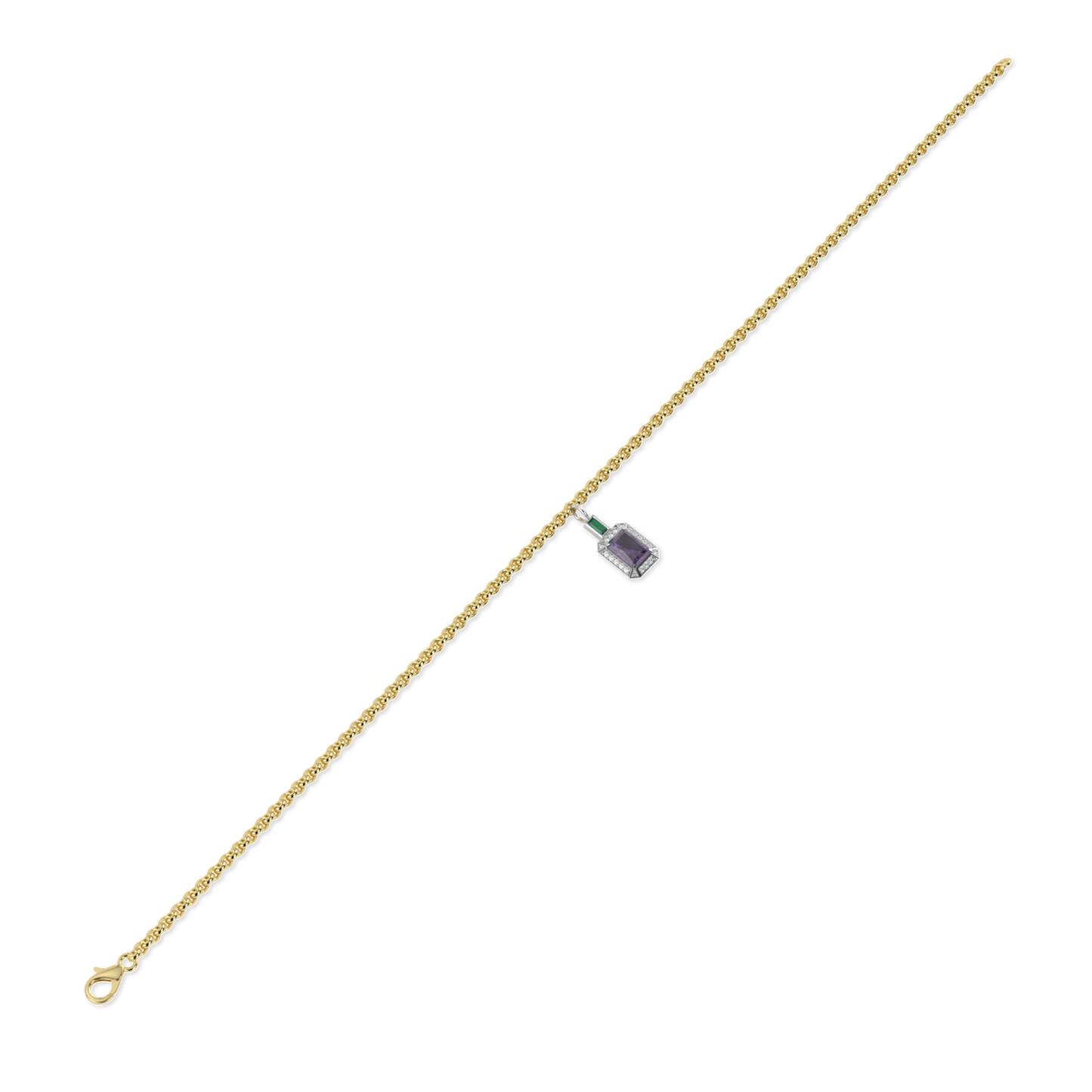 Yellow Gold Sufragette Amethyst Halo Charm bracelet