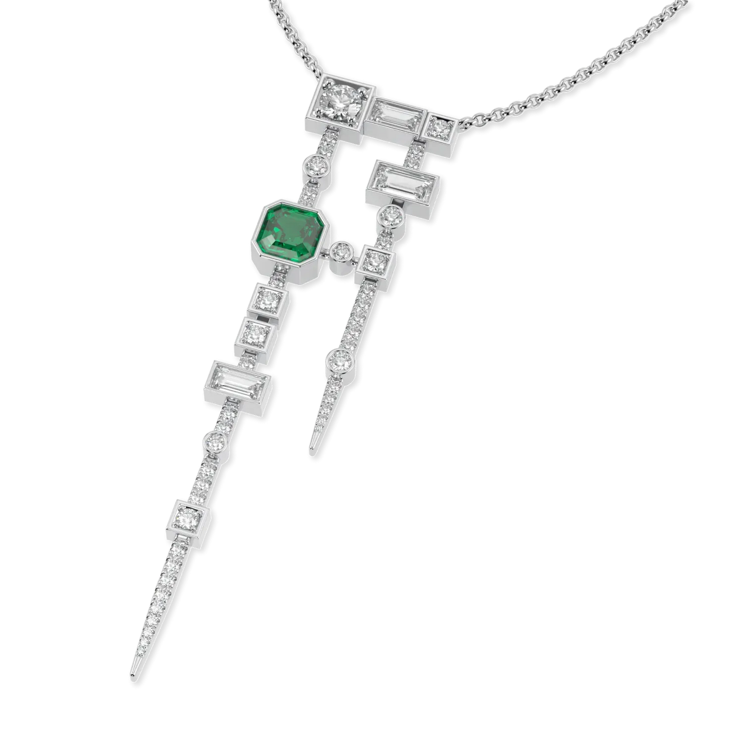 18ct White Gold Emerald and Diamond pendant from Blacklock's High Jewellery collection — detail view