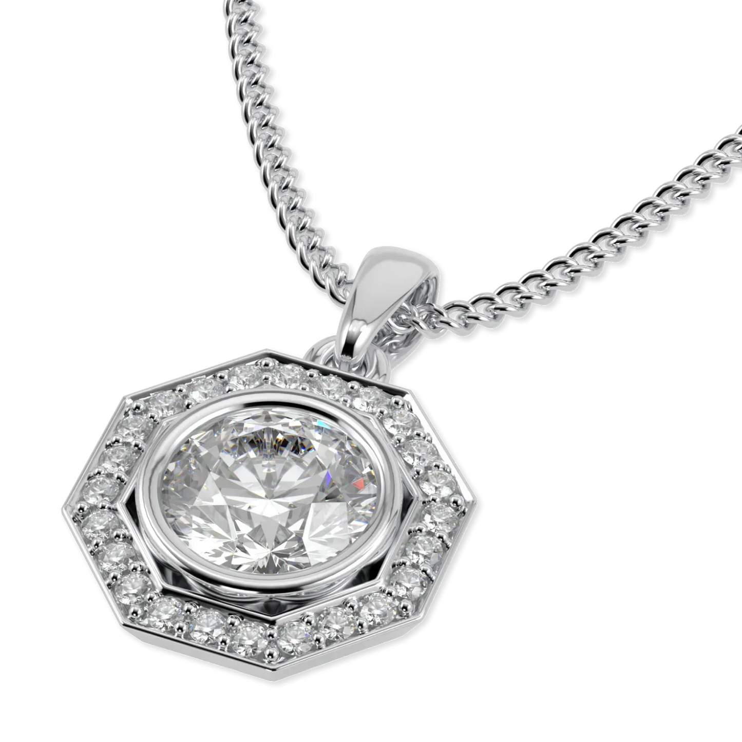 Handcrafted Platinum diamond halo pendant by Blacklock, Brilliance 40 collection — detail view