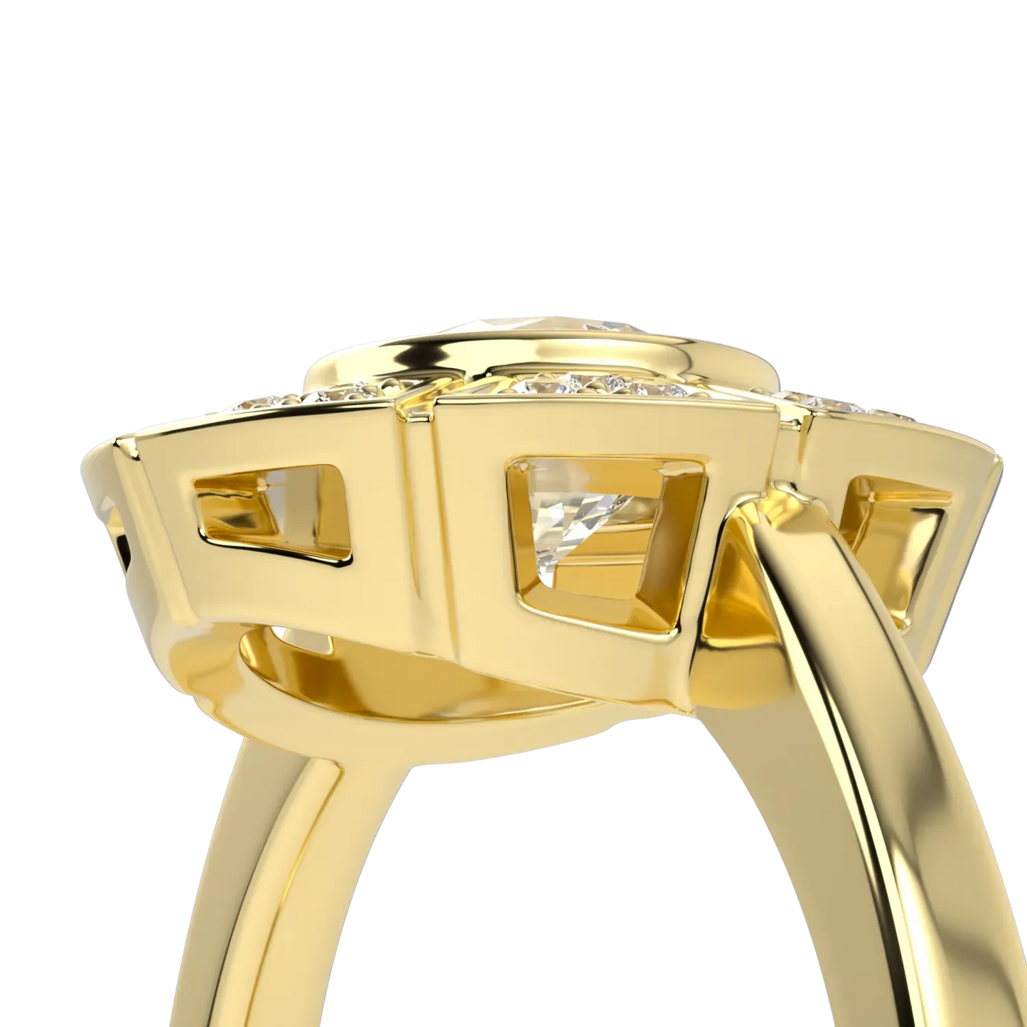 18ct Yellow Gold Diamond halo ring from Blacklock's Cipher collection — worn view