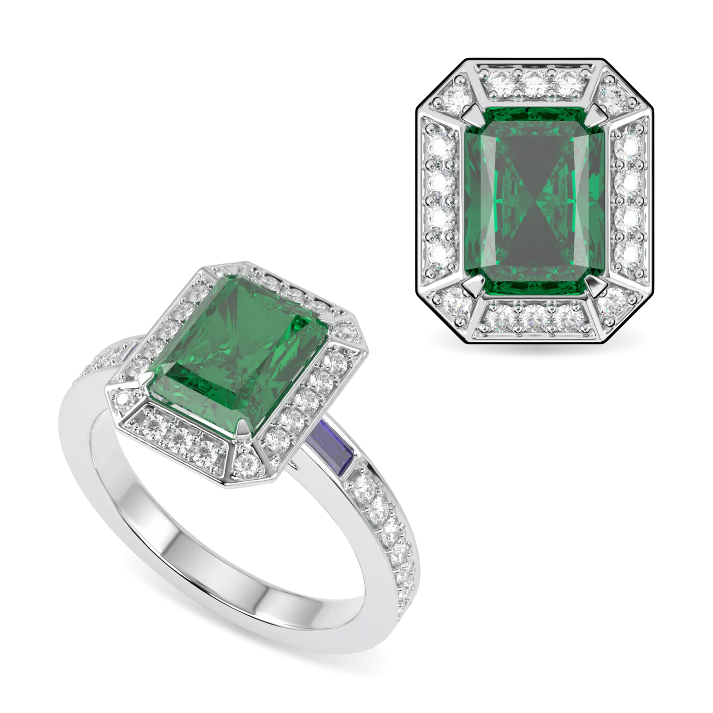 Empower collection stud earrings and ring featuring Emerald set in White Gold, Blacklock Jewellery