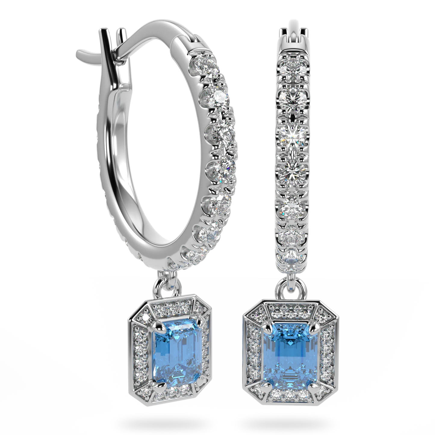 Empower White Gold Heritage Aquamarine Drop Earrings by Blacklock Jewellery, Empower collection — side view