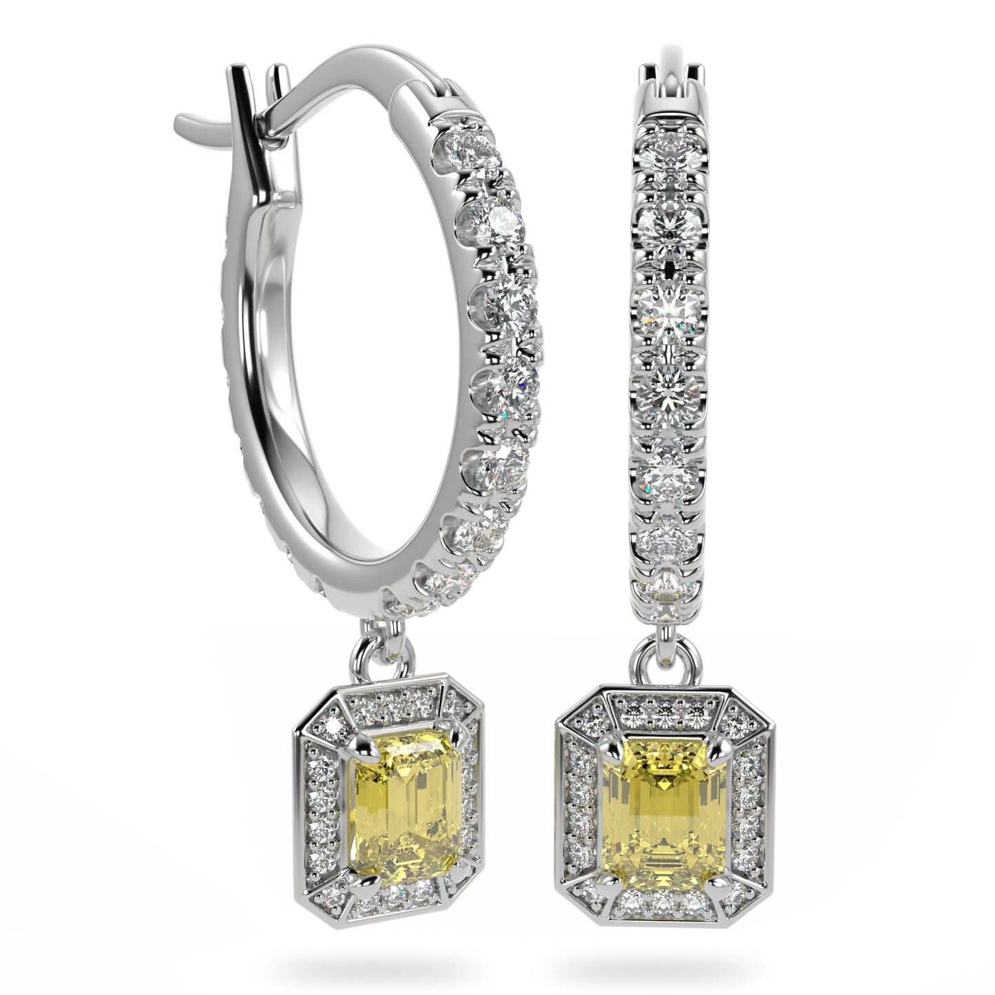 Handcrafted White Gold drop earrings by Blacklock, Empower collection — side view