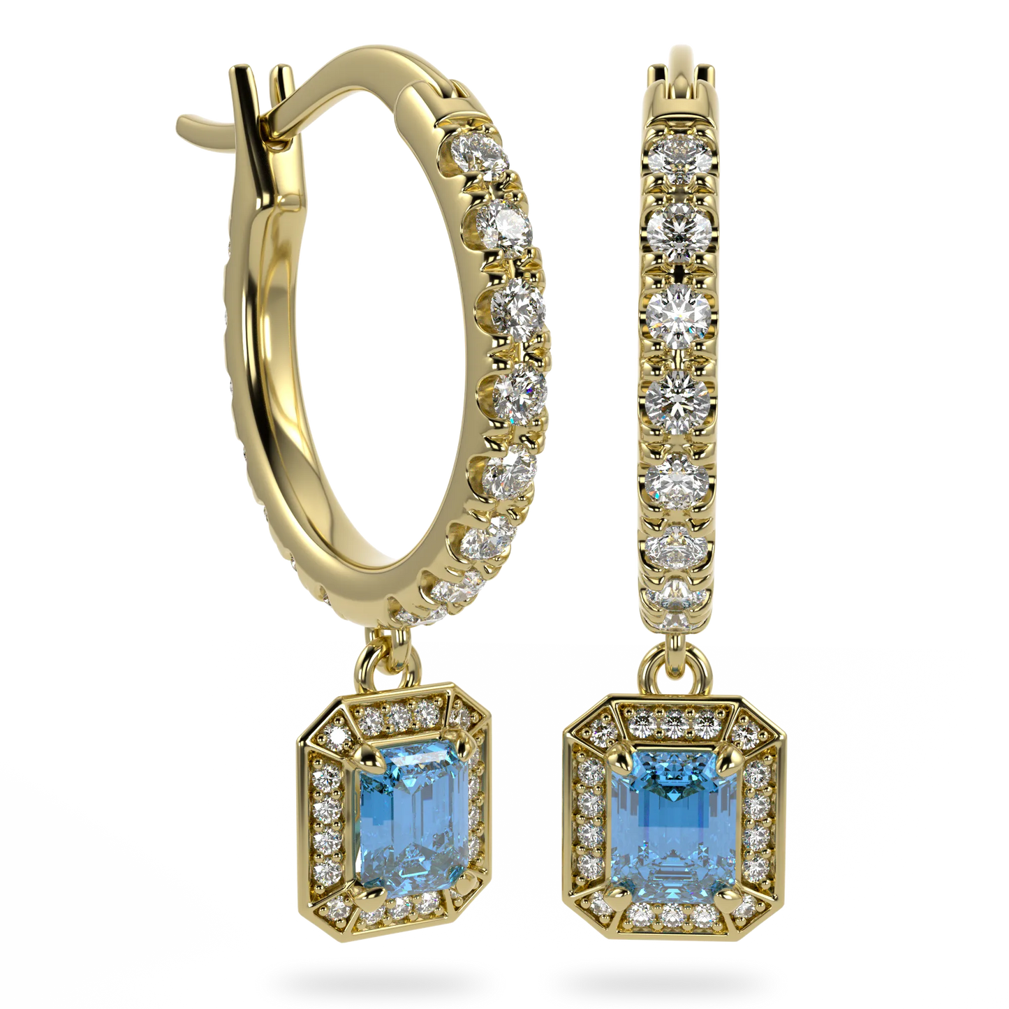 Yellow Gold Aquamarine drop earrings from Blacklock's Empower collection — side view