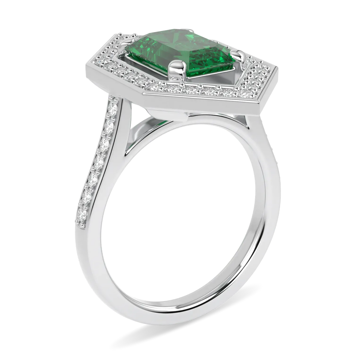 Blacklock Emerald and Diamond ring in Platinum, Blacklock High Jewellery collection — detail view