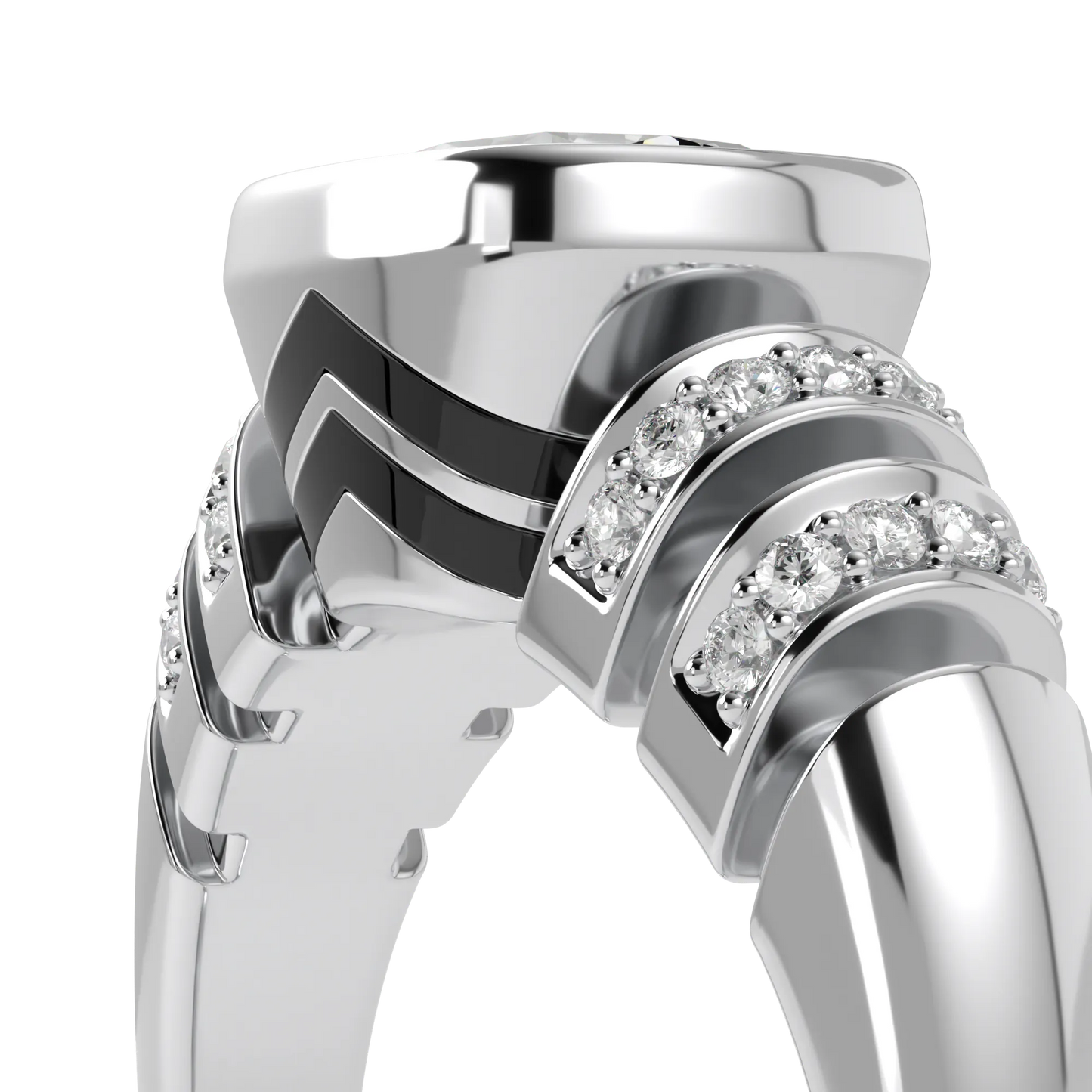Handcrafted Platinum ring with Diamond by Blacklock, Miami Deco collection — alternate angle