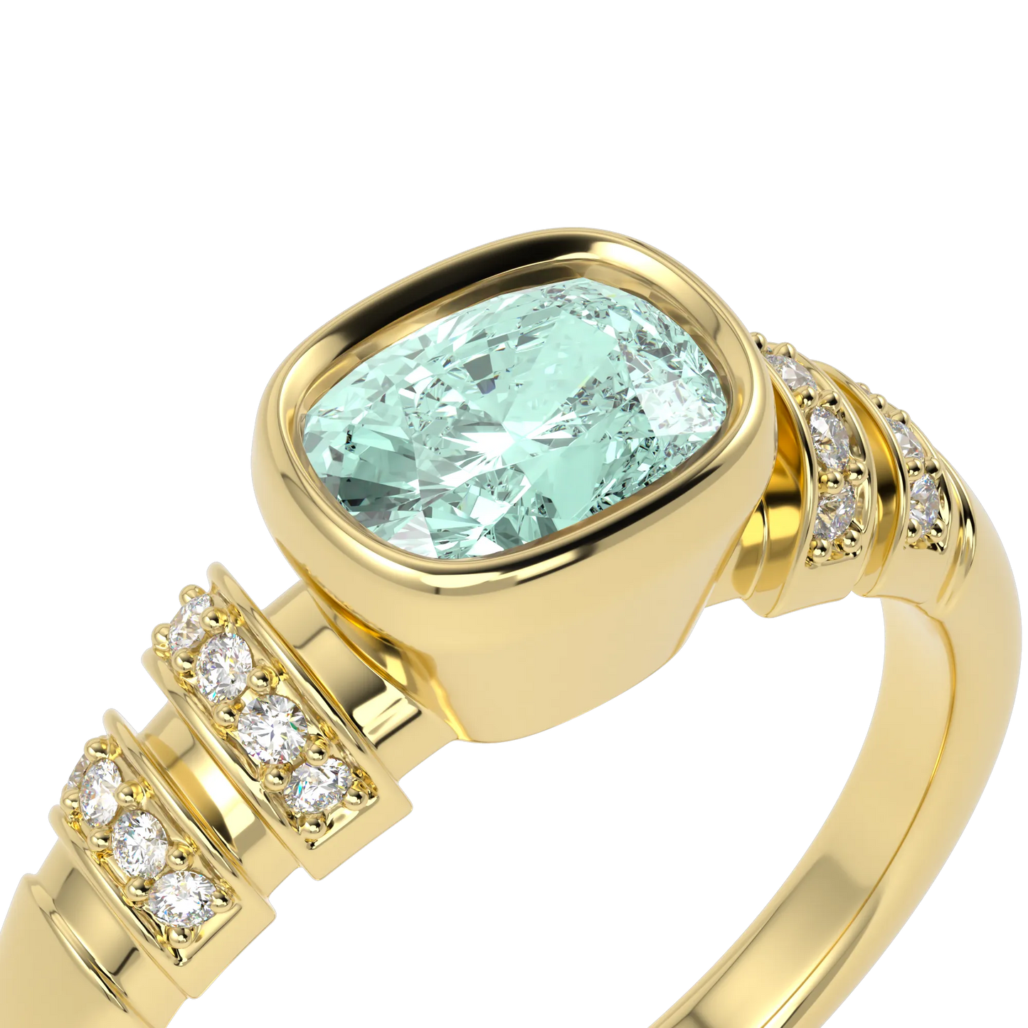 Miami Deco collection ring featuring Prasiolite and Diamond set in Yellow Gold, Blacklock Jewellery — worn view