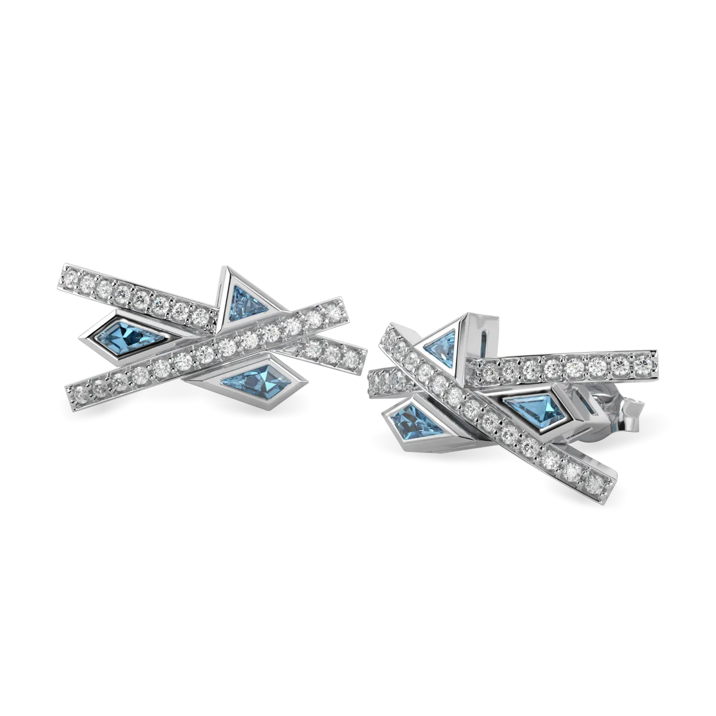 Handcrafted 18ct White Gold earrings with Aquamarine and Diamond by Blacklock, Neo collection — detail view