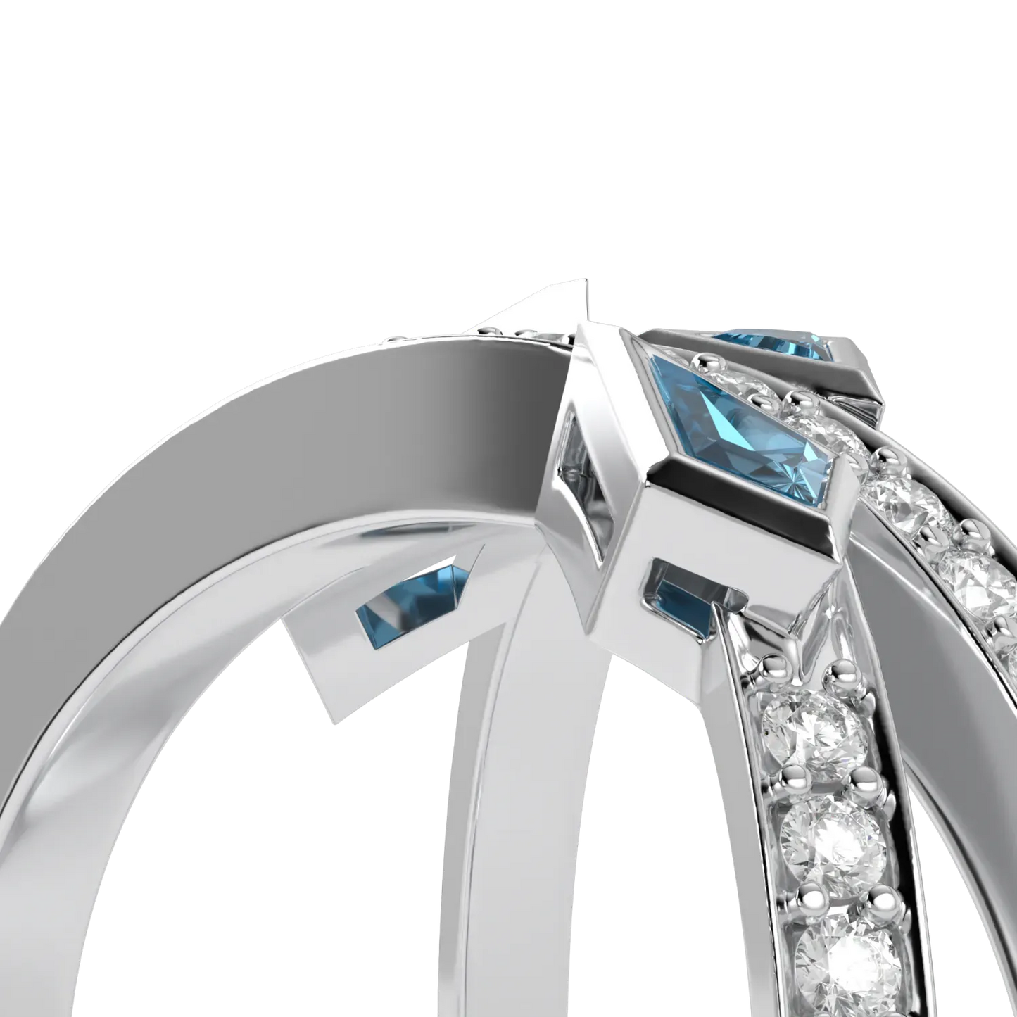 18ct White Gold Aquamarine Diamond ring from Blacklock's Neo collection — close-up