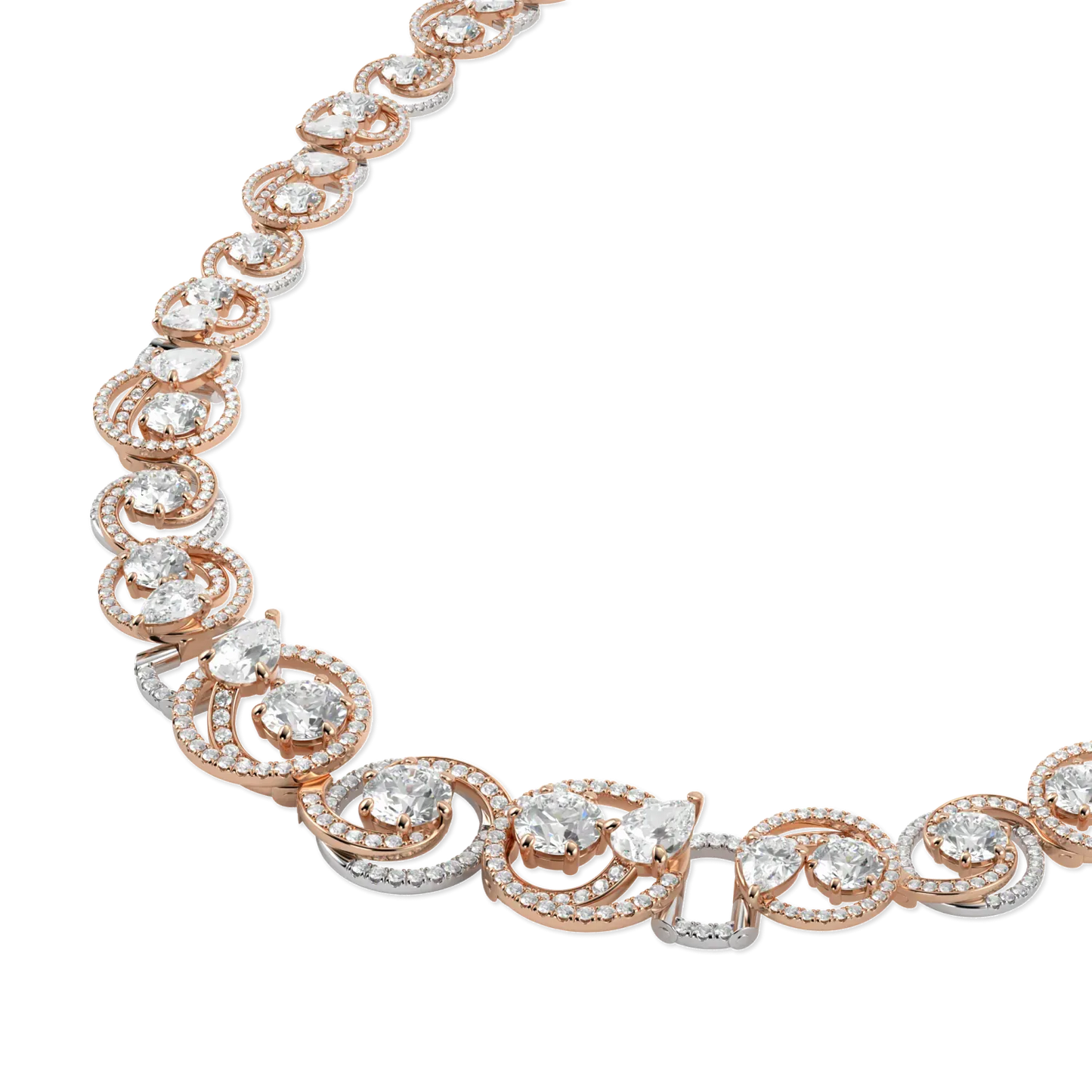 Handcrafted 18ct White and Rose Gold necklet with Diamond by Blacklock, Serpentine collection — detail view