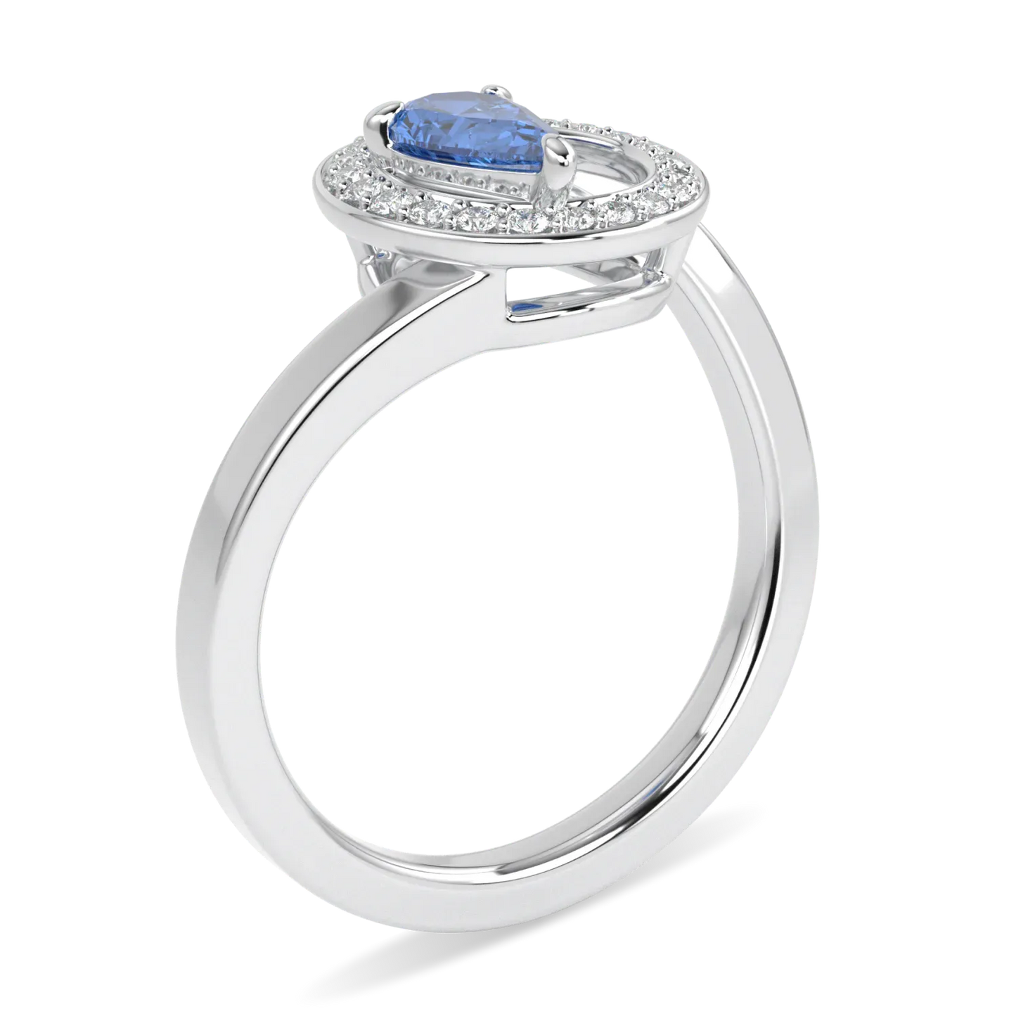 Blacklock Serpentine collection ring in 18ct White Gold with Aquamarine and Diamond — through finger view