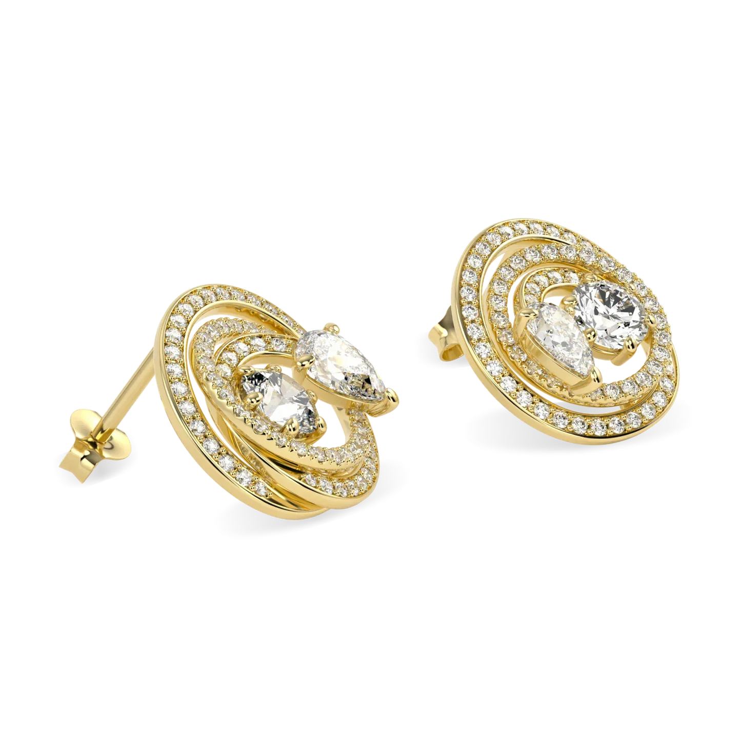 Serpentine collection Diamond stud earrings set in 18ct Yellow Gold, Blacklock Jewellery — detail view