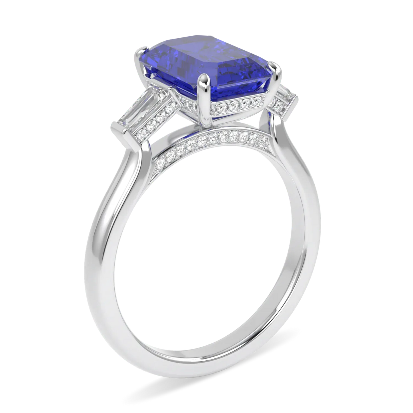 Sapphire Diamond Three Stone Ring by Blacklock Jewellery, High Jewellery collection — through finger view