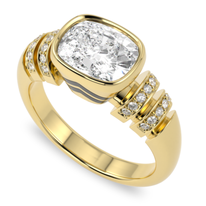 Miami Deco Large Yellow Gold Diamond Ring