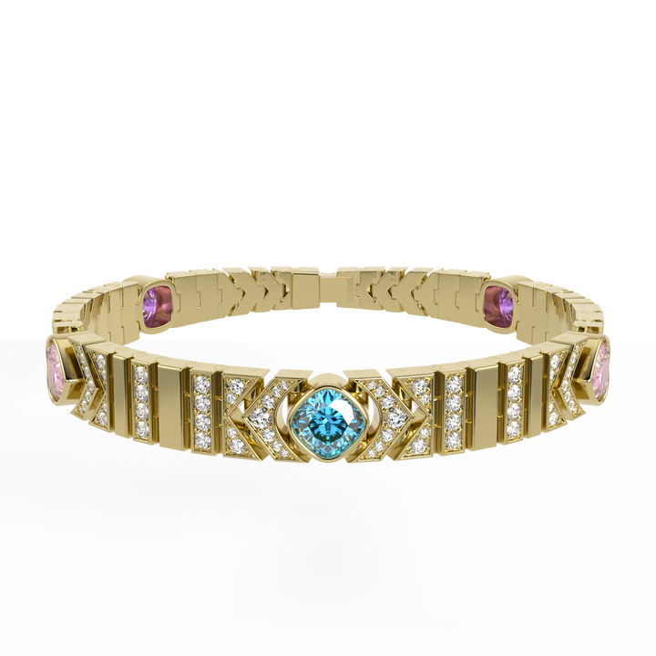 Miami Deco Yellow Gold Topaz Pink Tourmaline Diamond Bracelet