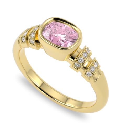 Miami Deco Small Yellow Gold Pink Tourmaline Diamond Ring