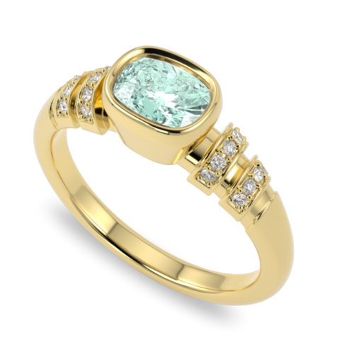 Miami Deco Small Yellow Gold Prasiolite Diamond Ring
