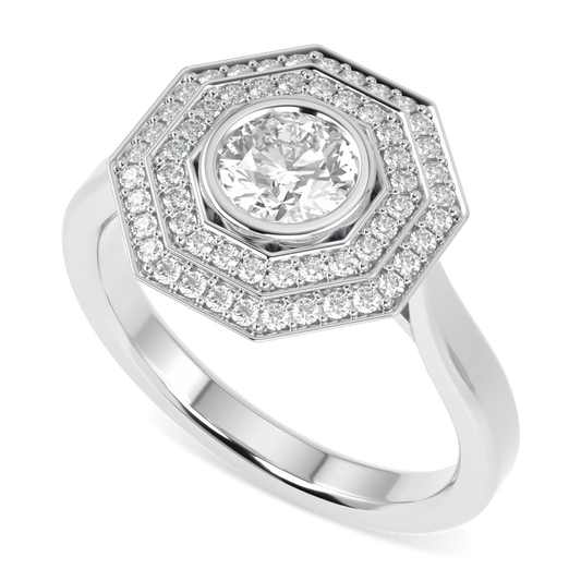 Brilliance 40 Platinum Diamond Double Octagonal Halo Ring
