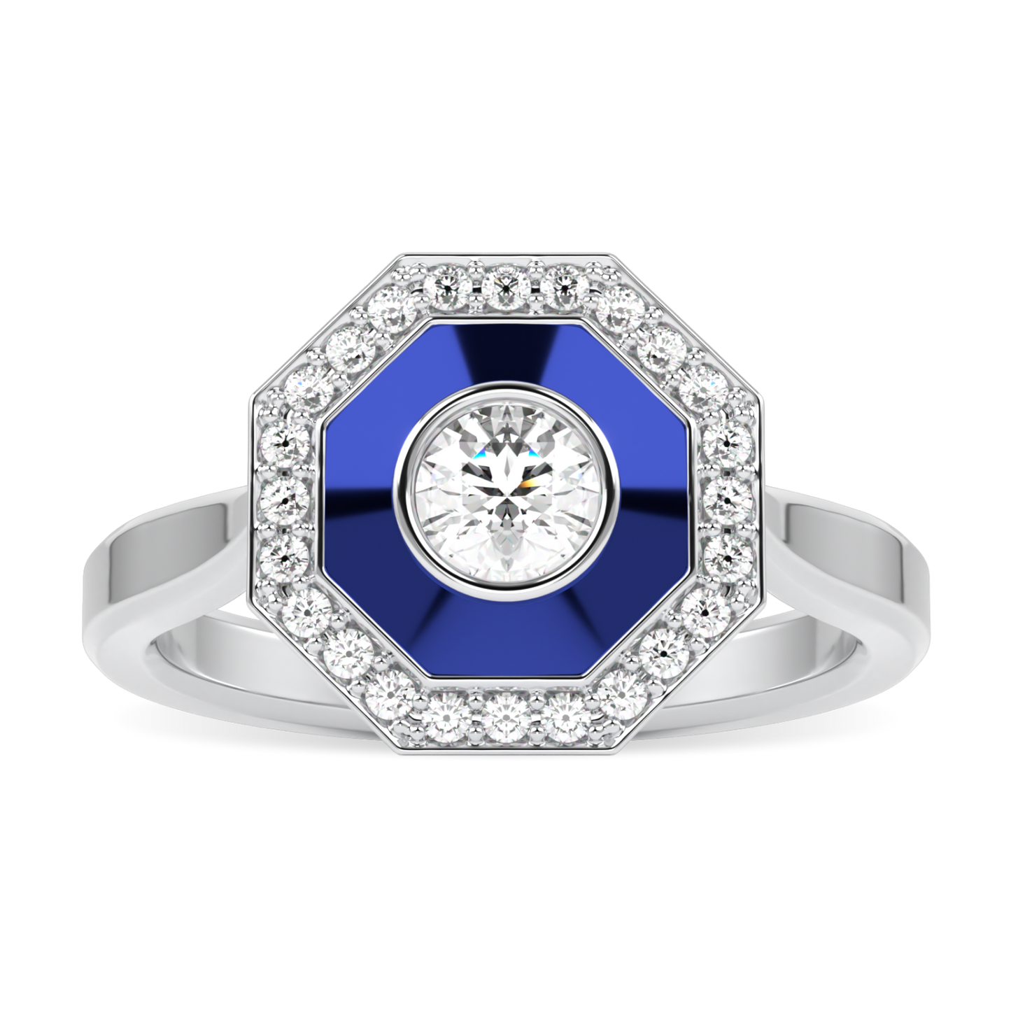 Brilliance 40 Platinum Diamond Enamel Octagonal Halo Ring