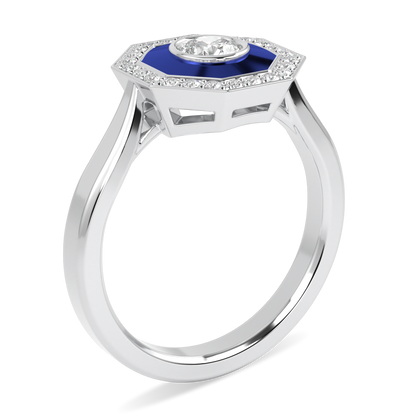 Brilliance 40 Platinum Diamond Enamel Octagonal Halo Ring