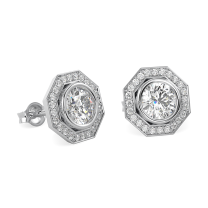 Brilliance 40 Platinum Diamond Octagonal Halo Earrings