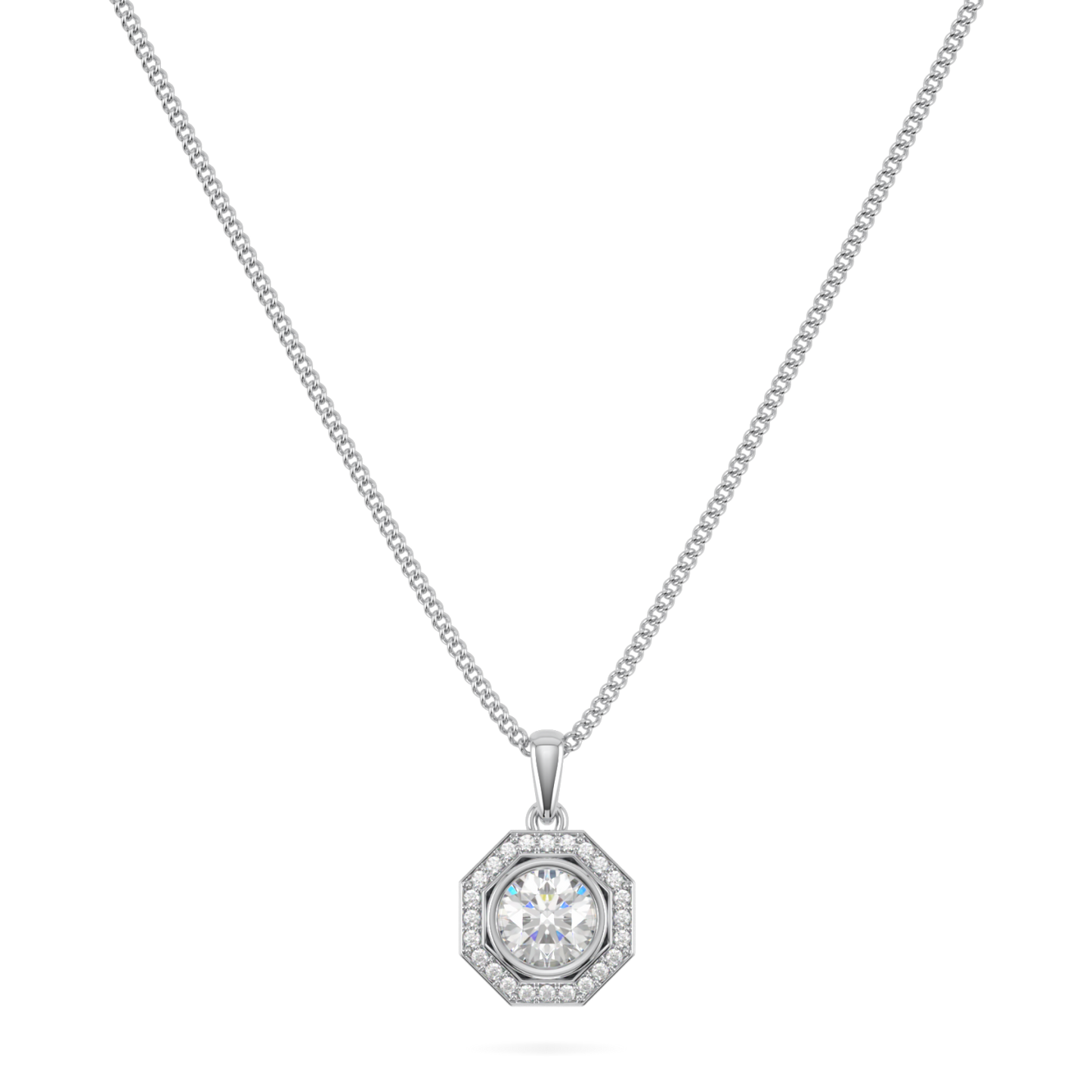 Brilliance 40 Platinum Diamond Octagonal Halo Solitaire Pendant