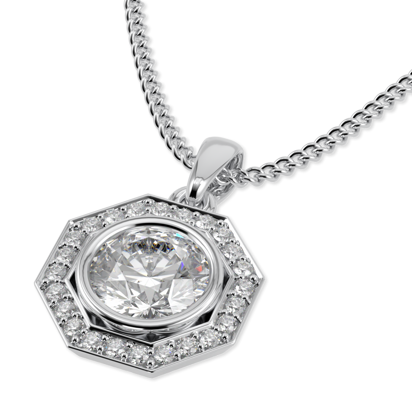 Brilliance 40 Platinum Diamond Octagonal Halo Solitaire Pendant