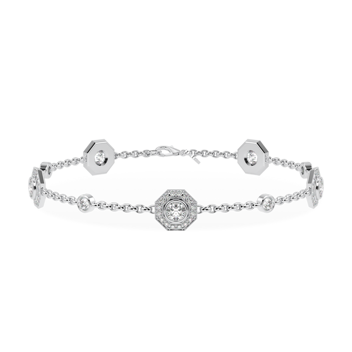 Brilliance 40 Small White Gold Diamond Octagonal Halo Bracelet