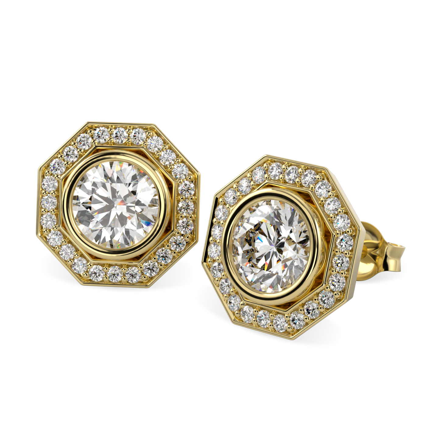 Brilliance 40 Yellow Gold Diamond Octagonal Halo Earrings